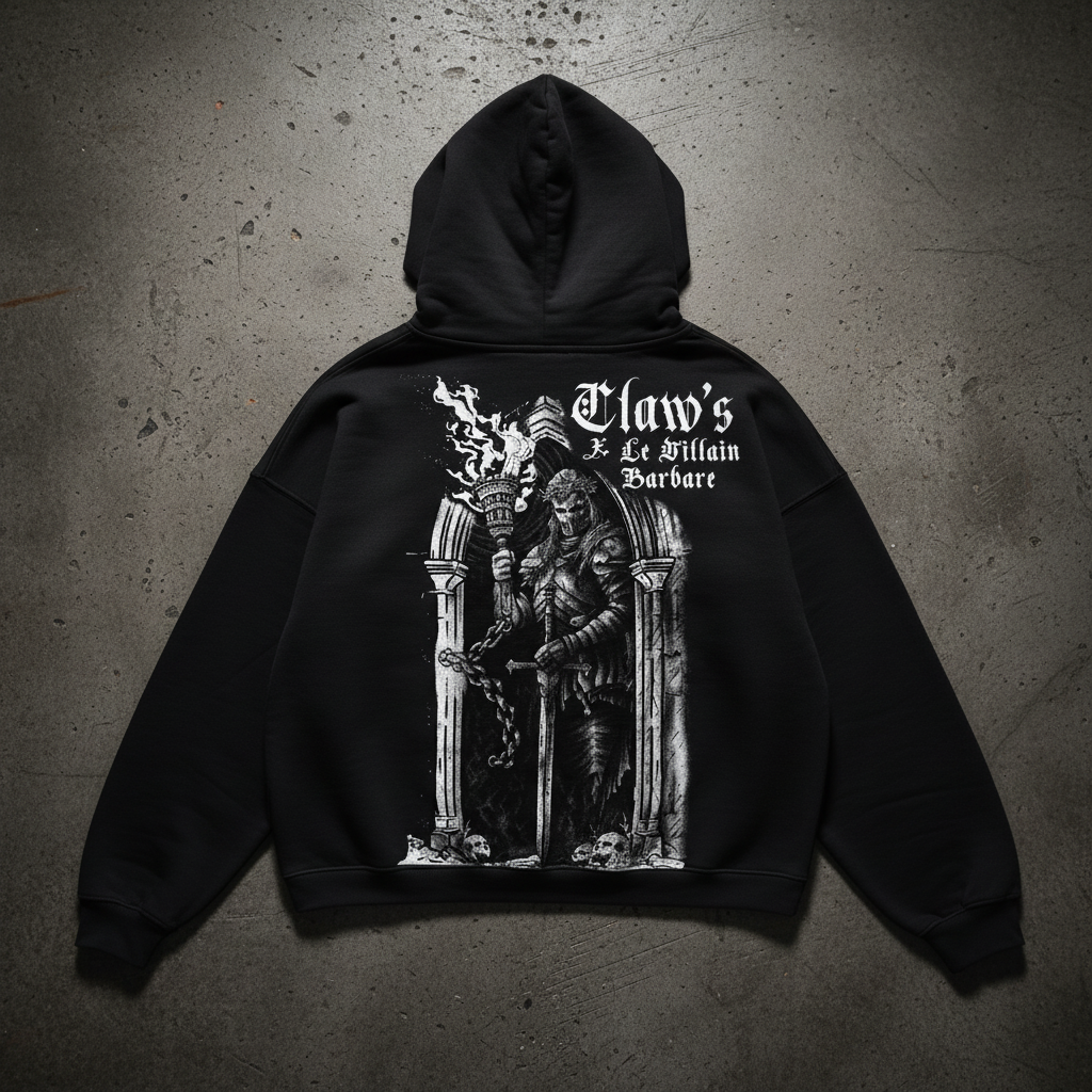 Hoodie LE PÉNITENT NOIR 460GSM - Claw's industries oversize streetwear Claw’s mode urbaine premium en coton épais