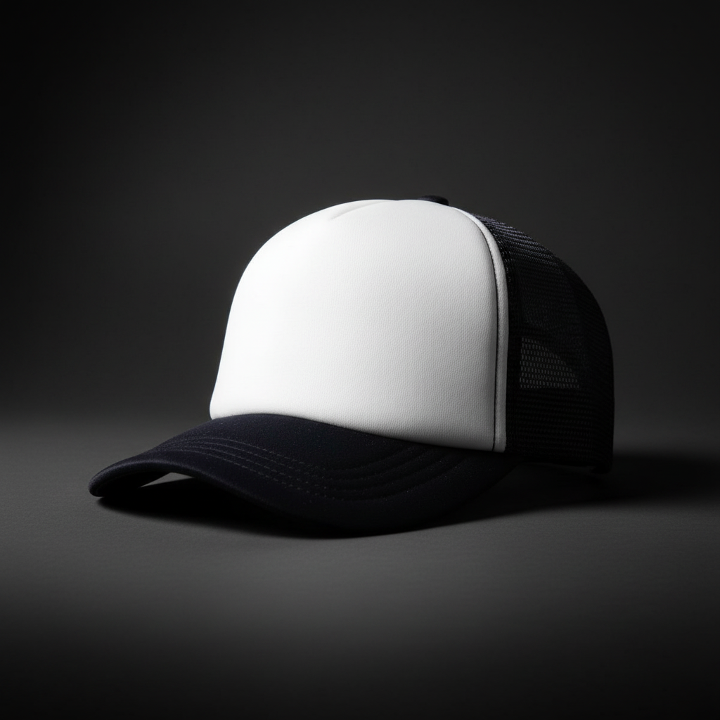 Trucker Hat White Black - Studio sombre