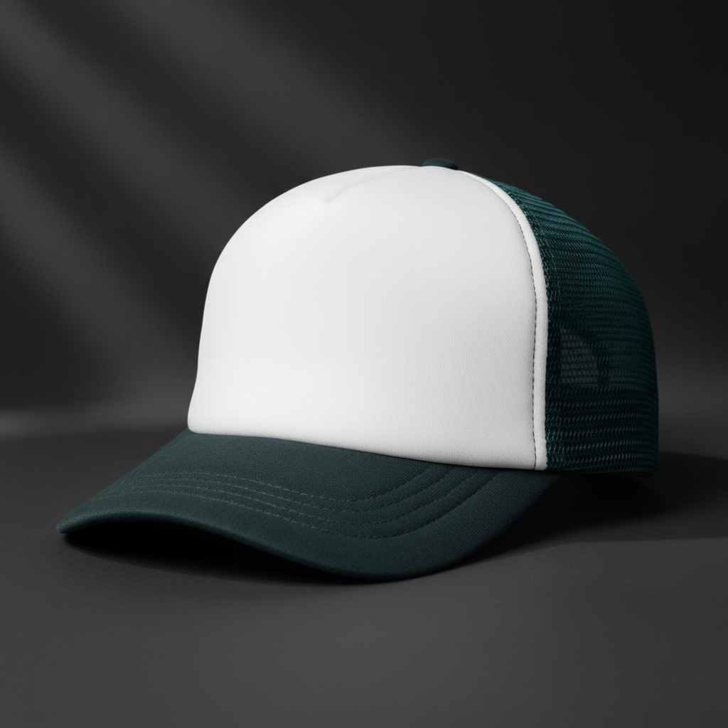 Trucker Hat White Dark Green - Studio sombre