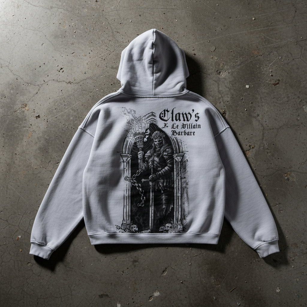 Hoodie LE PÉNITENT LIGHT GREY 460GSM - Claw's industries oversize streetwear Claw’s mode urbaine premium en coton épais
