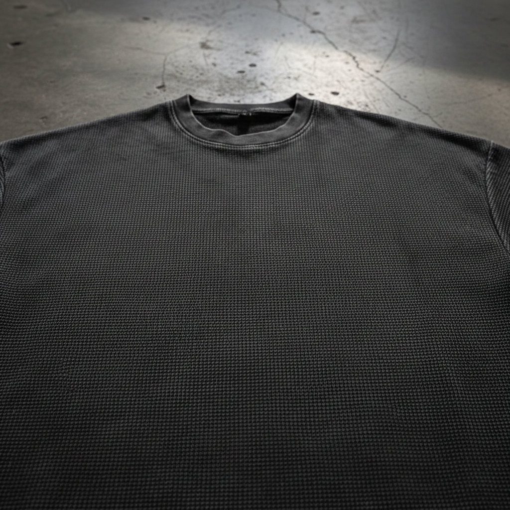T-shirt Waffle-Texture Boxy Cropped 250GSM oversize streetwear vue lifestyle - Claw's Industries